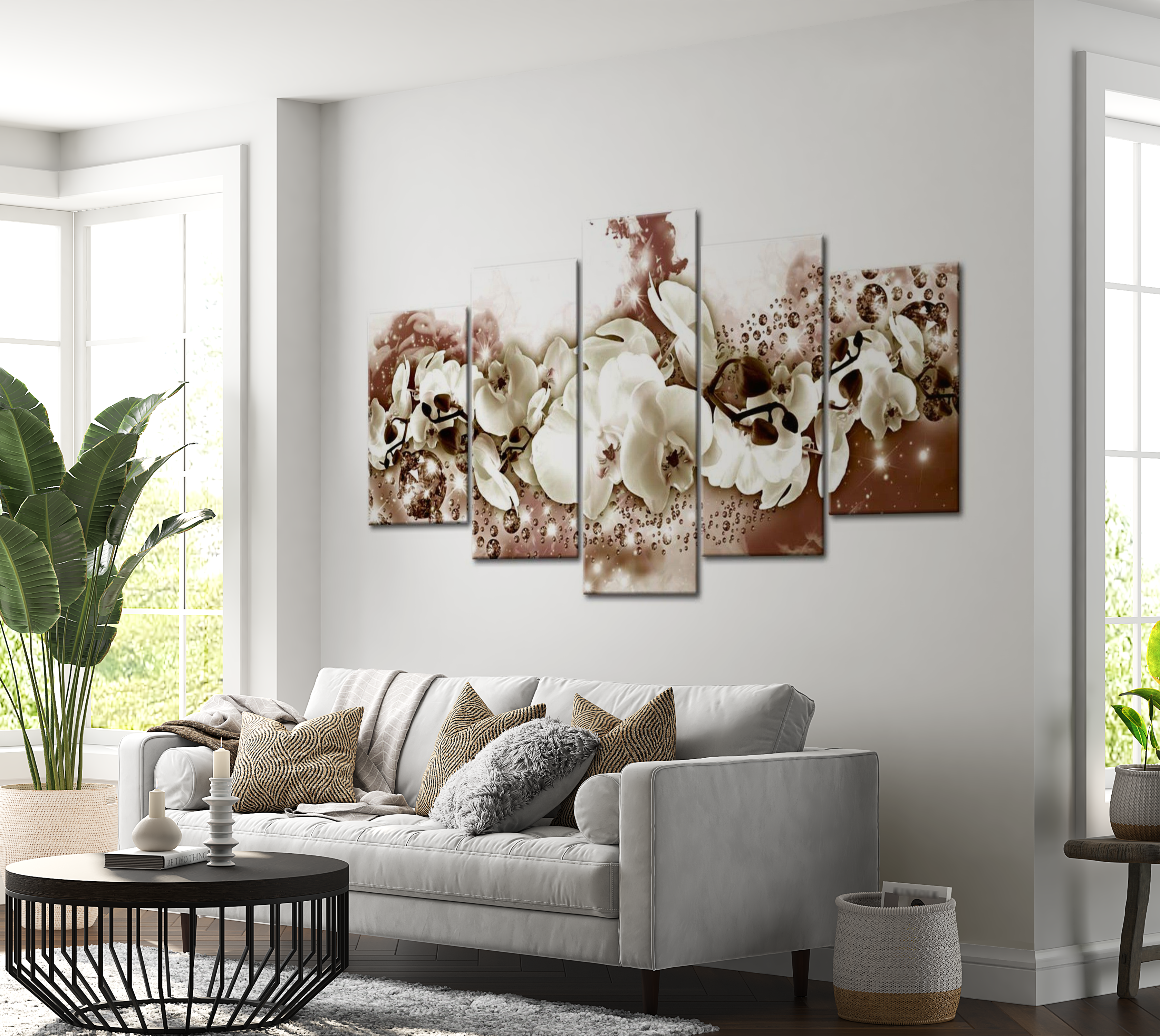 Floral Canvas Wall Art - Chocolate Orchid - 5 Pieces