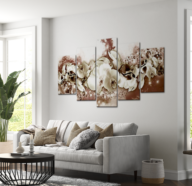 Floral Canvas Wall Art - Chocolate Orchid - 5 Pieces