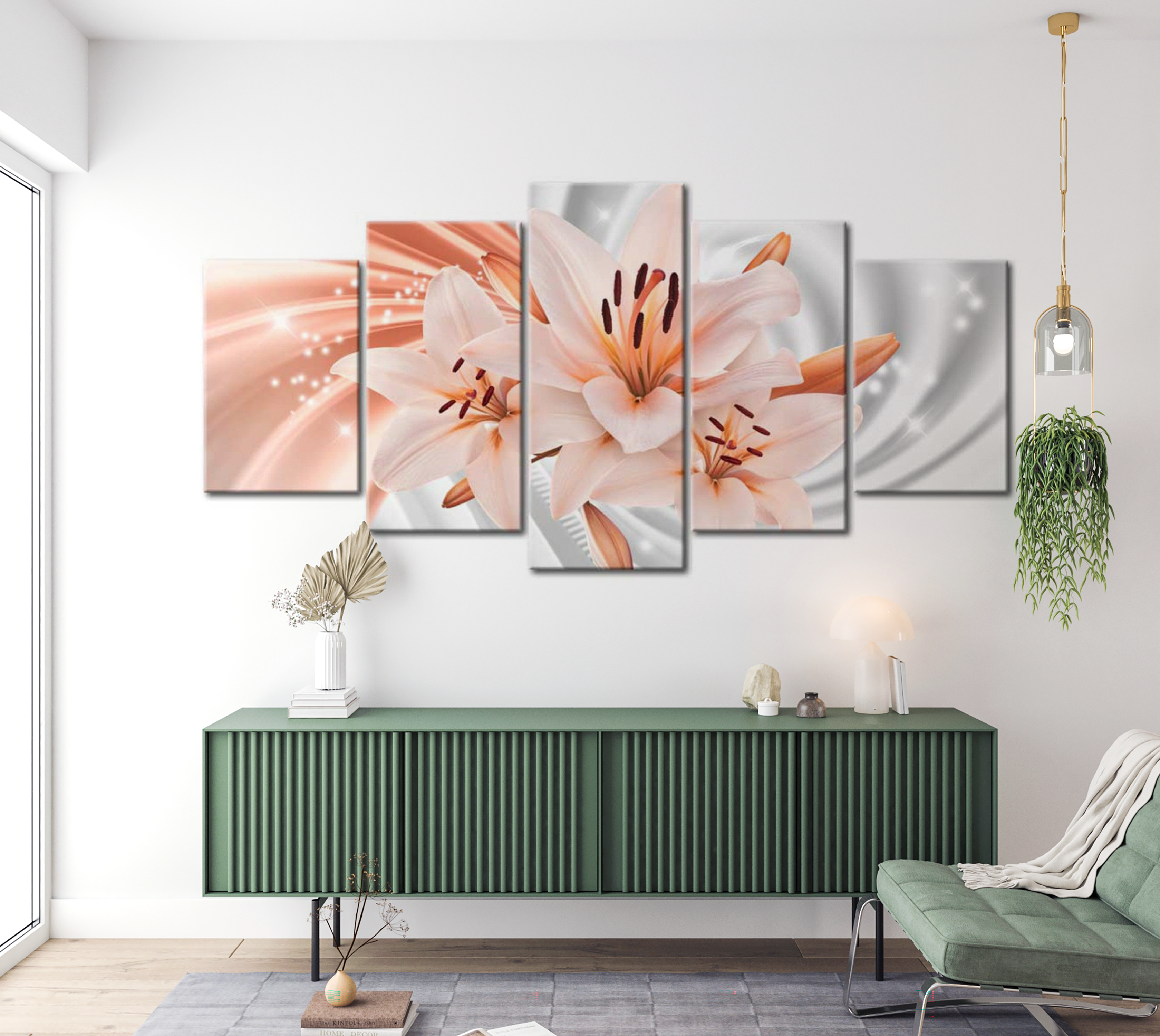 Floral Canvas Wall Art - Coral Lilies - 5 Pieces