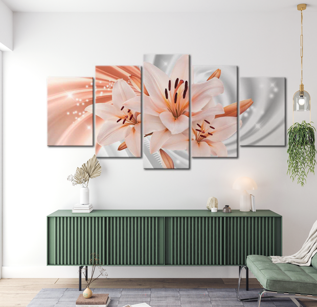 Floral Canvas Wall Art - Coral Lilies - 5 Pieces