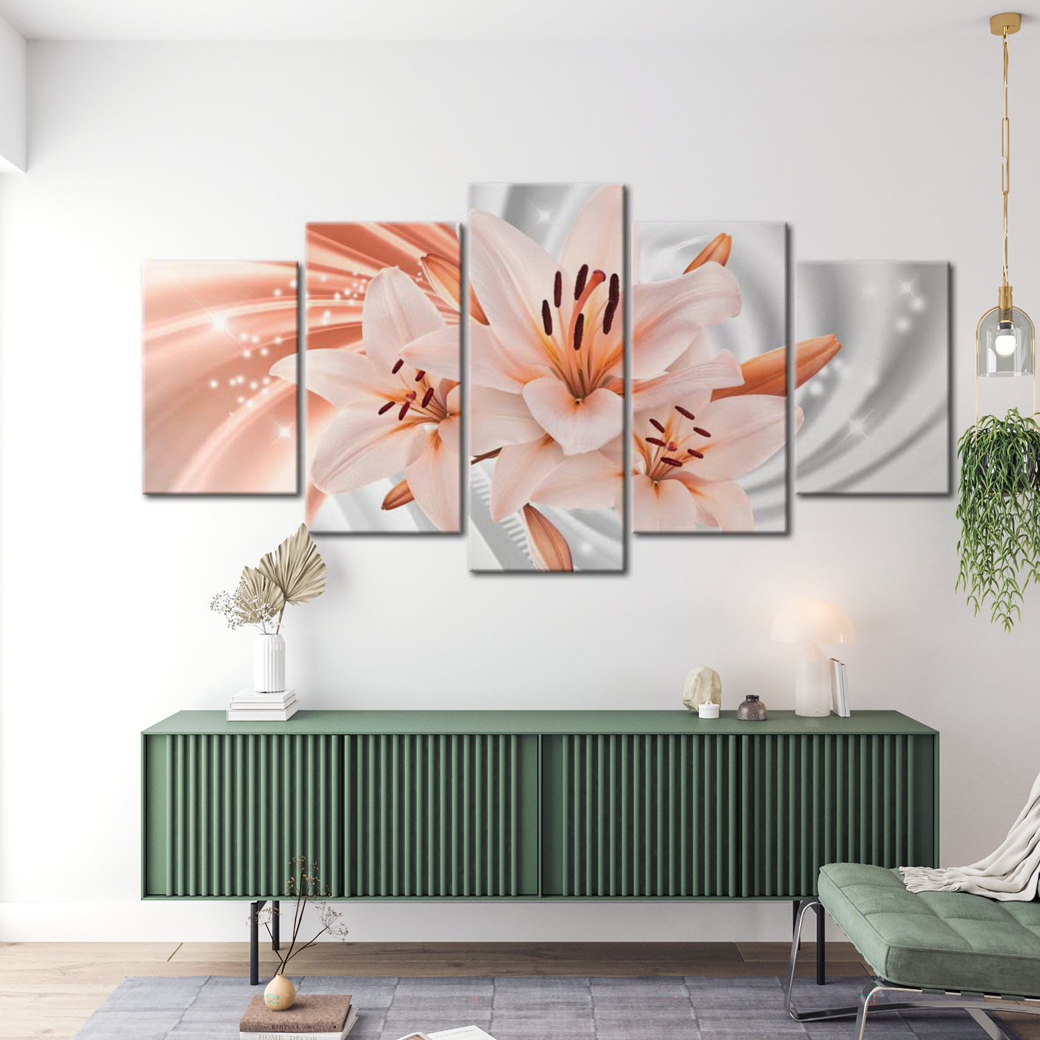 Stretched Canvas Floral Art - Coral Lilies 40"Wx20"H