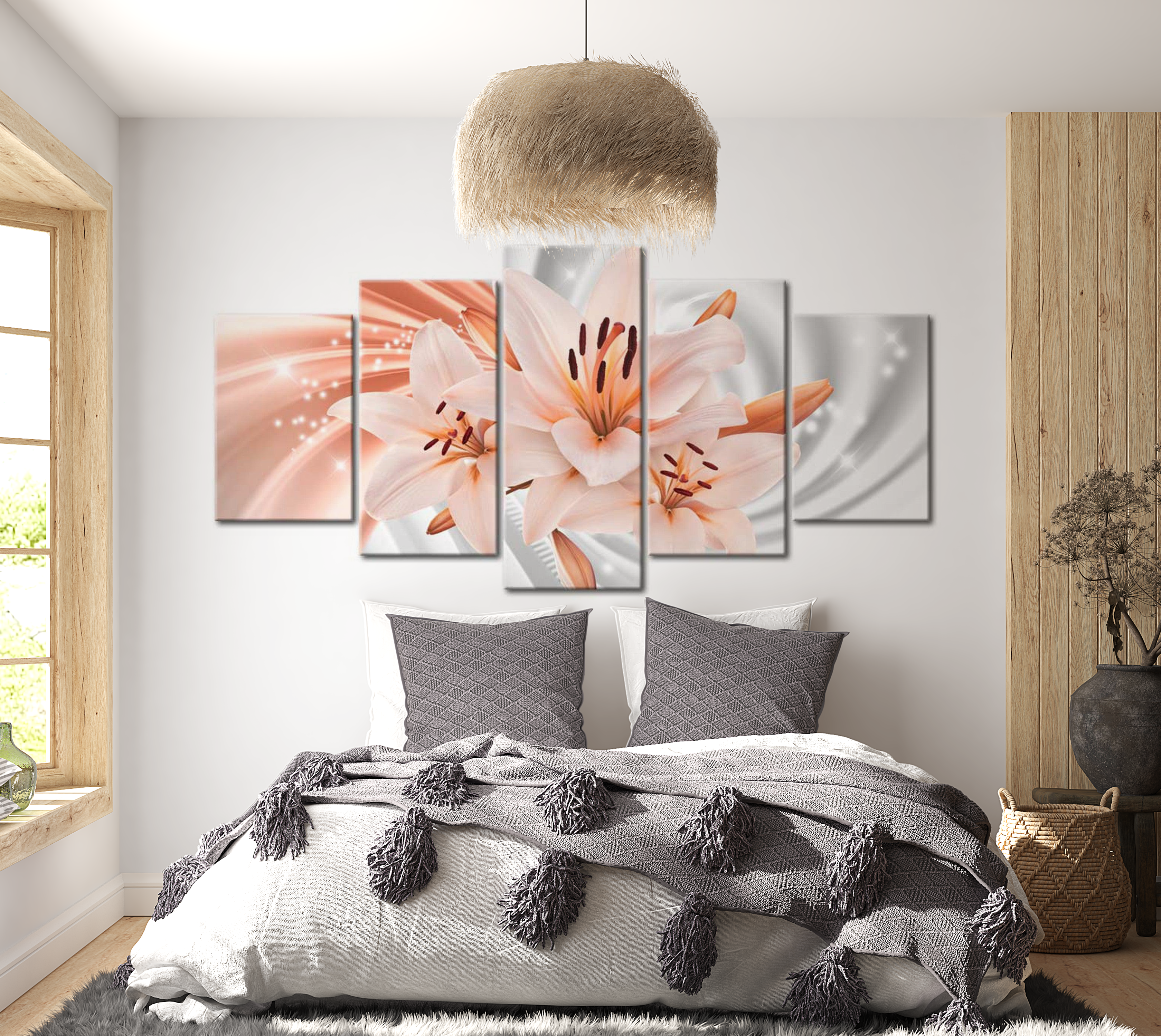 Stretched Canvas Floral Art - Coral Lilies 40"Wx20"H