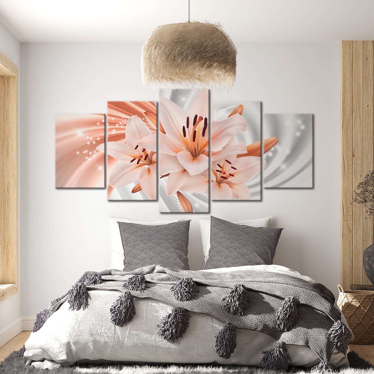 Stretched Canvas Floral Art - Coral Lilies 40"Wx20"H