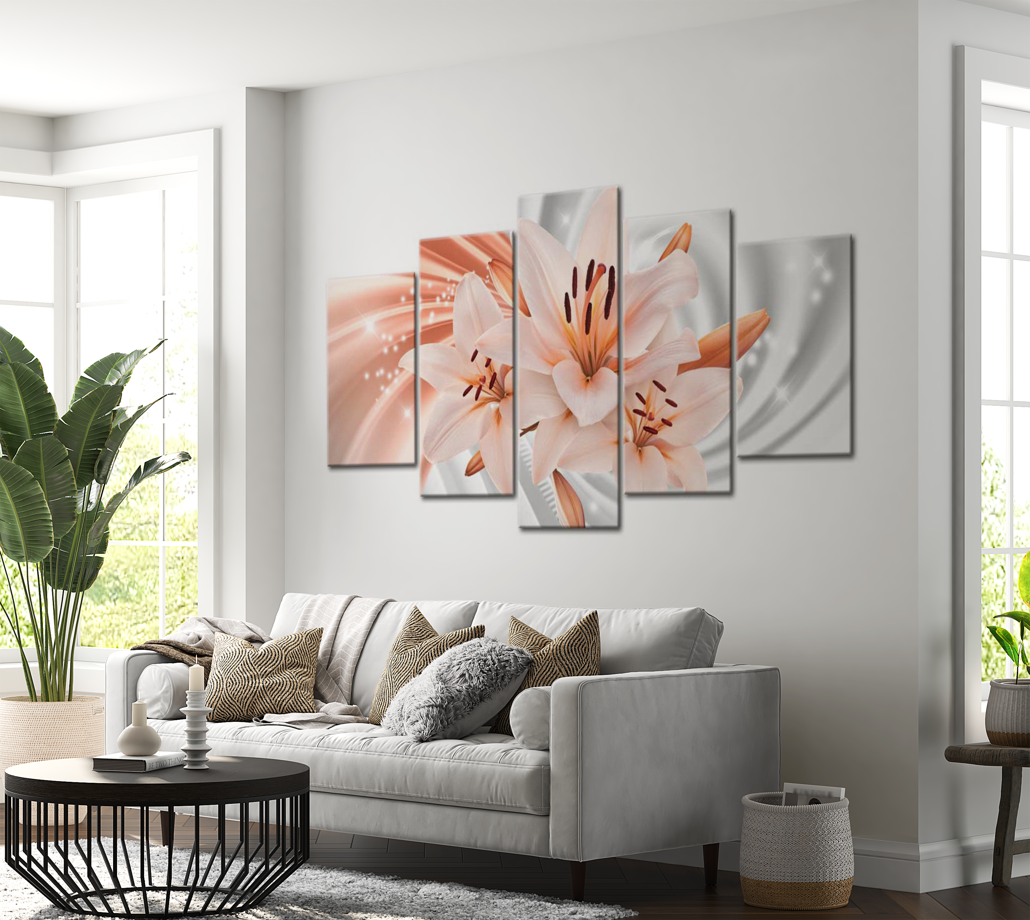 Stretched Canvas Floral Art - Coral Lilies 40"Wx20"H