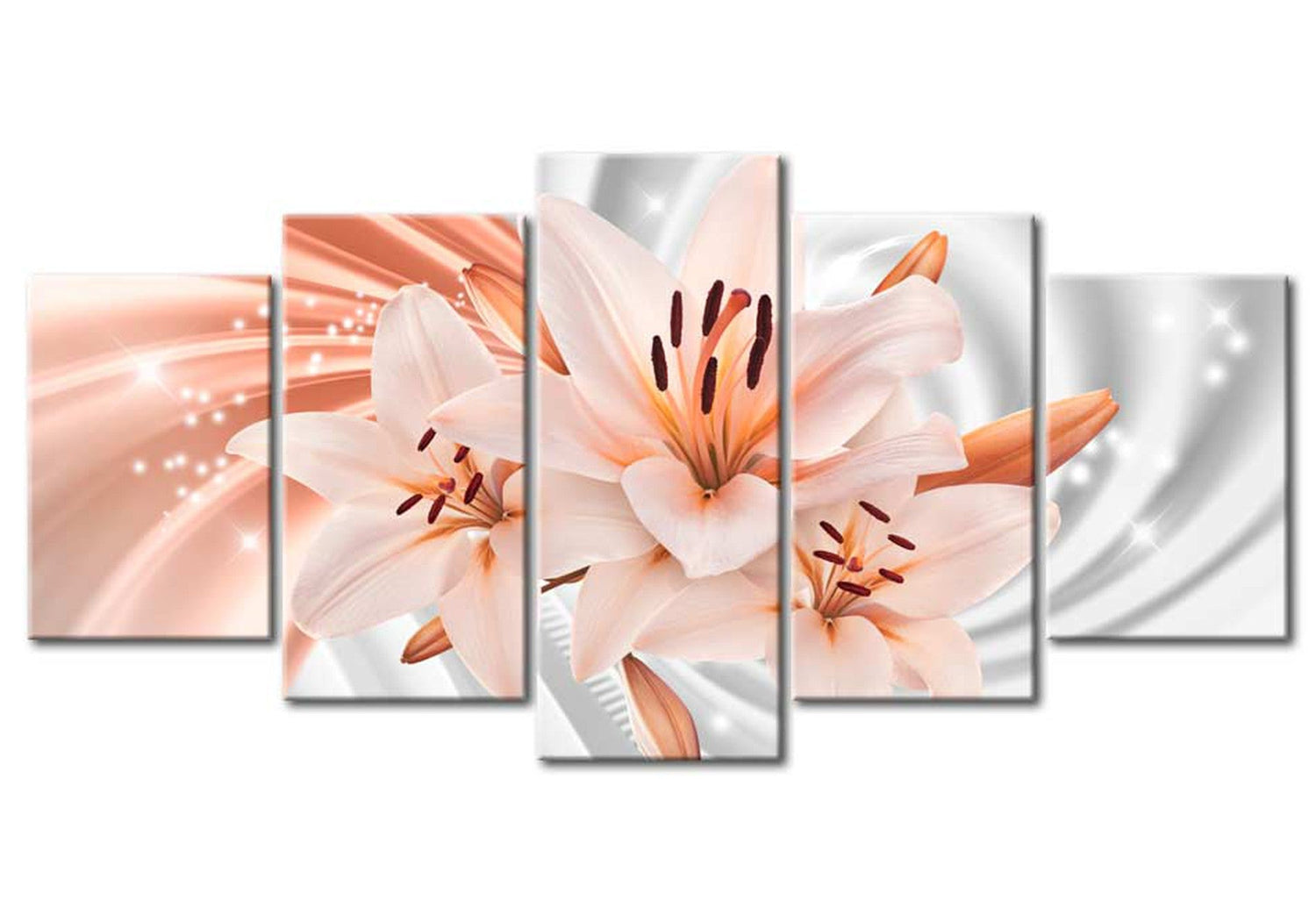 Floral Canvas Wall Art - Coral Lilies - 5 Pieces