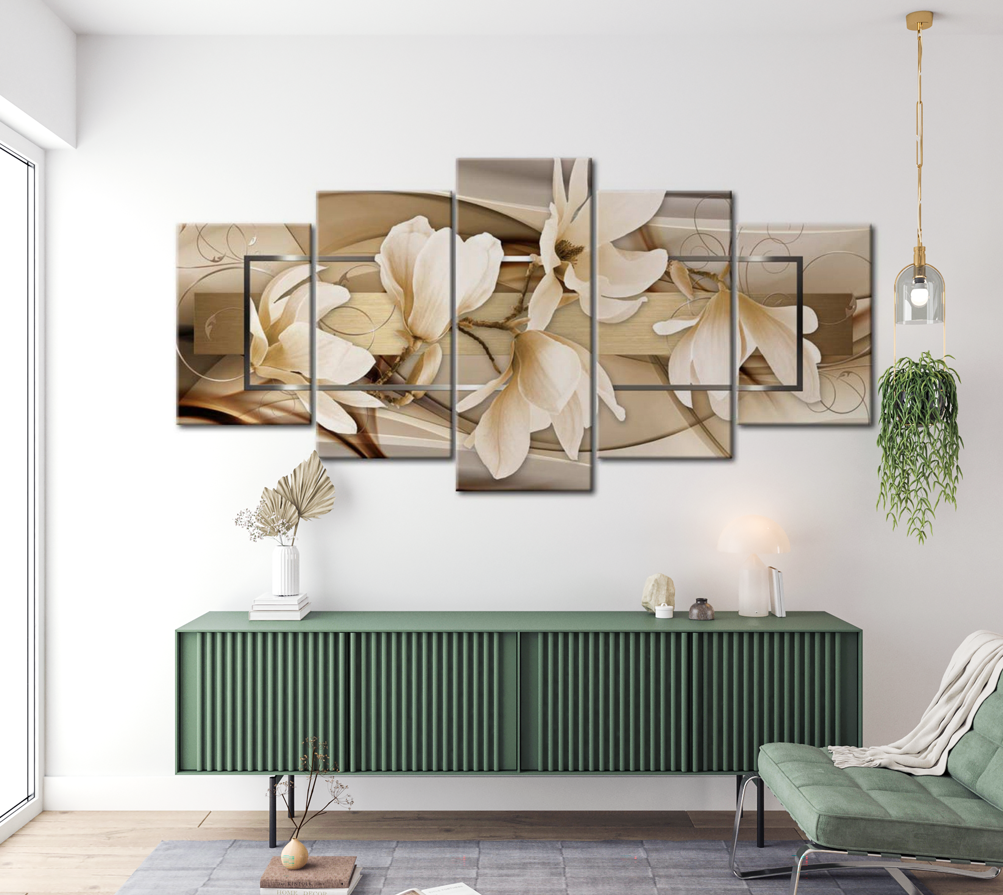 Floral Canvas Wall Art - Creamy Dance - 5 Pieces