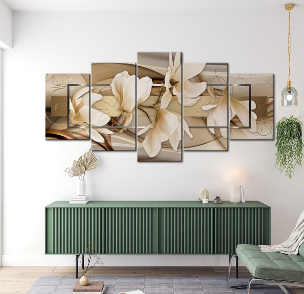 Floral Canvas Wall Art - Creamy Dance - 5 Pieces