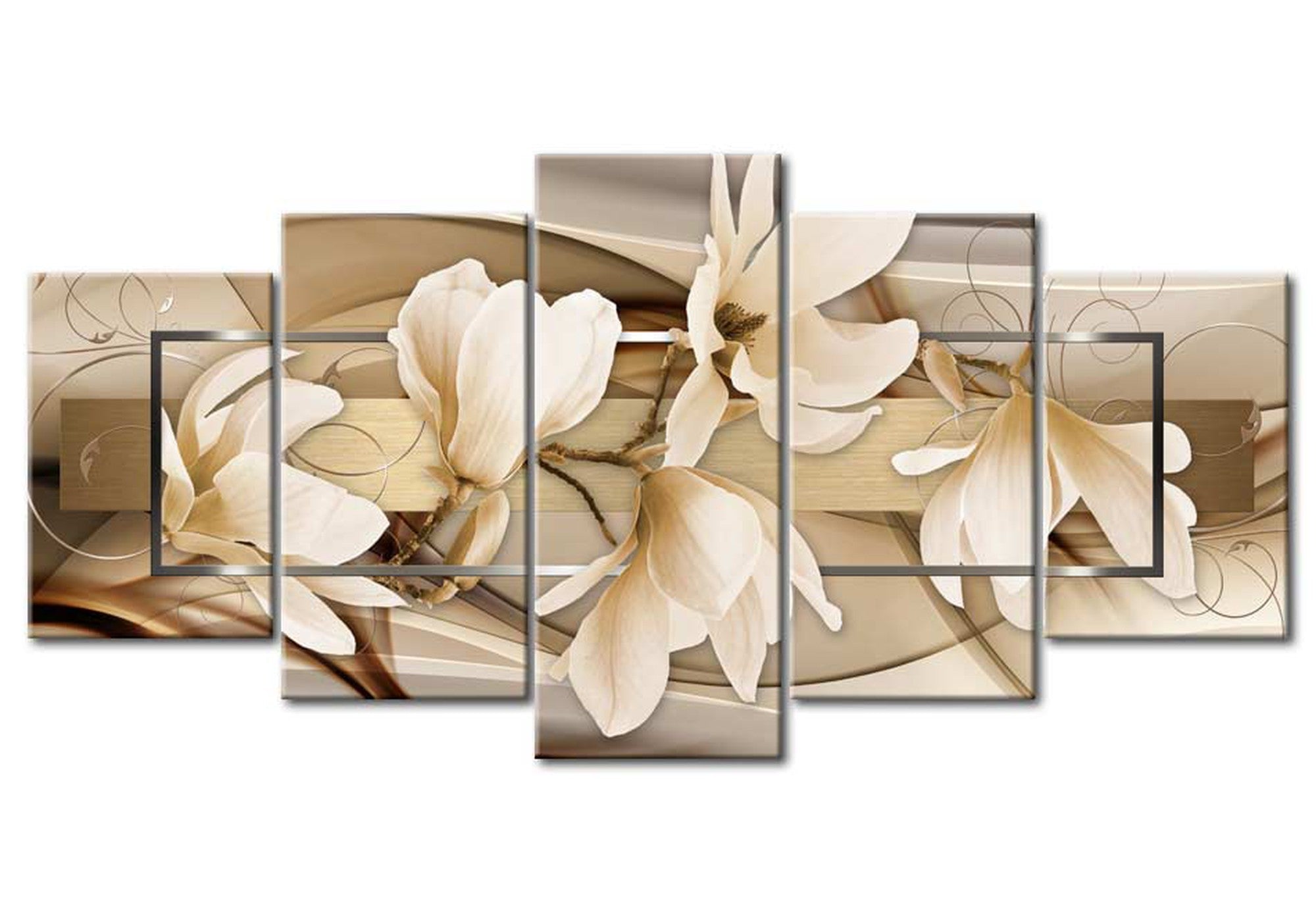 Floral Canvas Wall Art - Creamy Dance - 5 Pieces