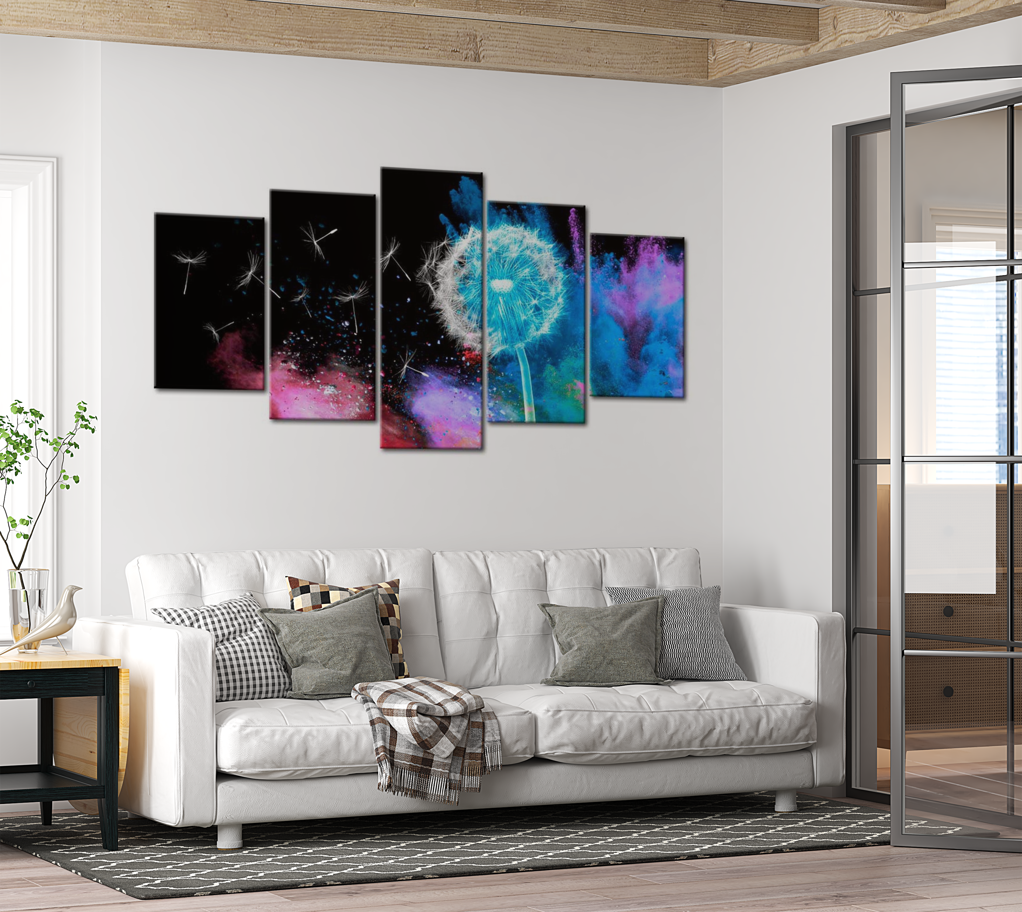 Floral Canvas Wall Art - Dandelion Color Splash - 5 Pieces