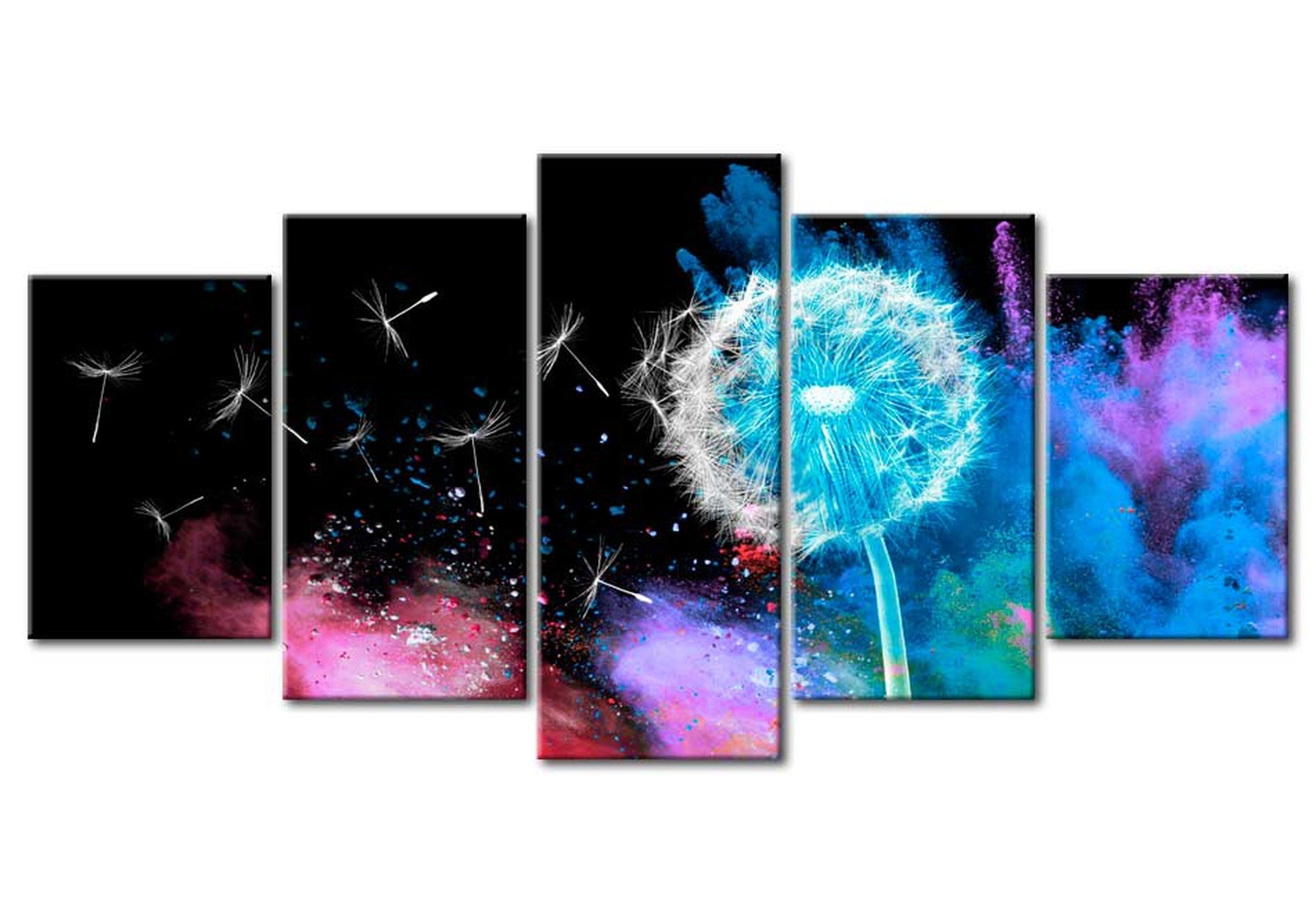 Floral Canvas Wall Art - Dandelion Color Splash - 5 Pieces