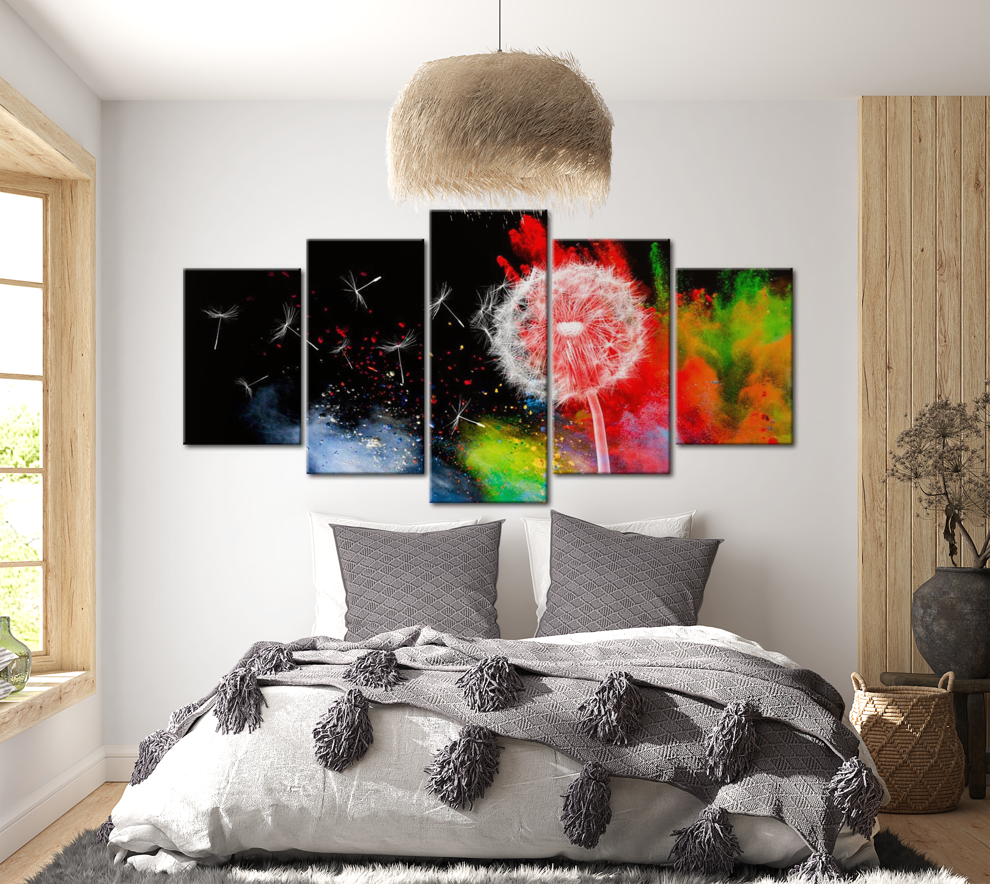 Floral Canvas Wall Art - Dandelion Festival - 5 Pieces