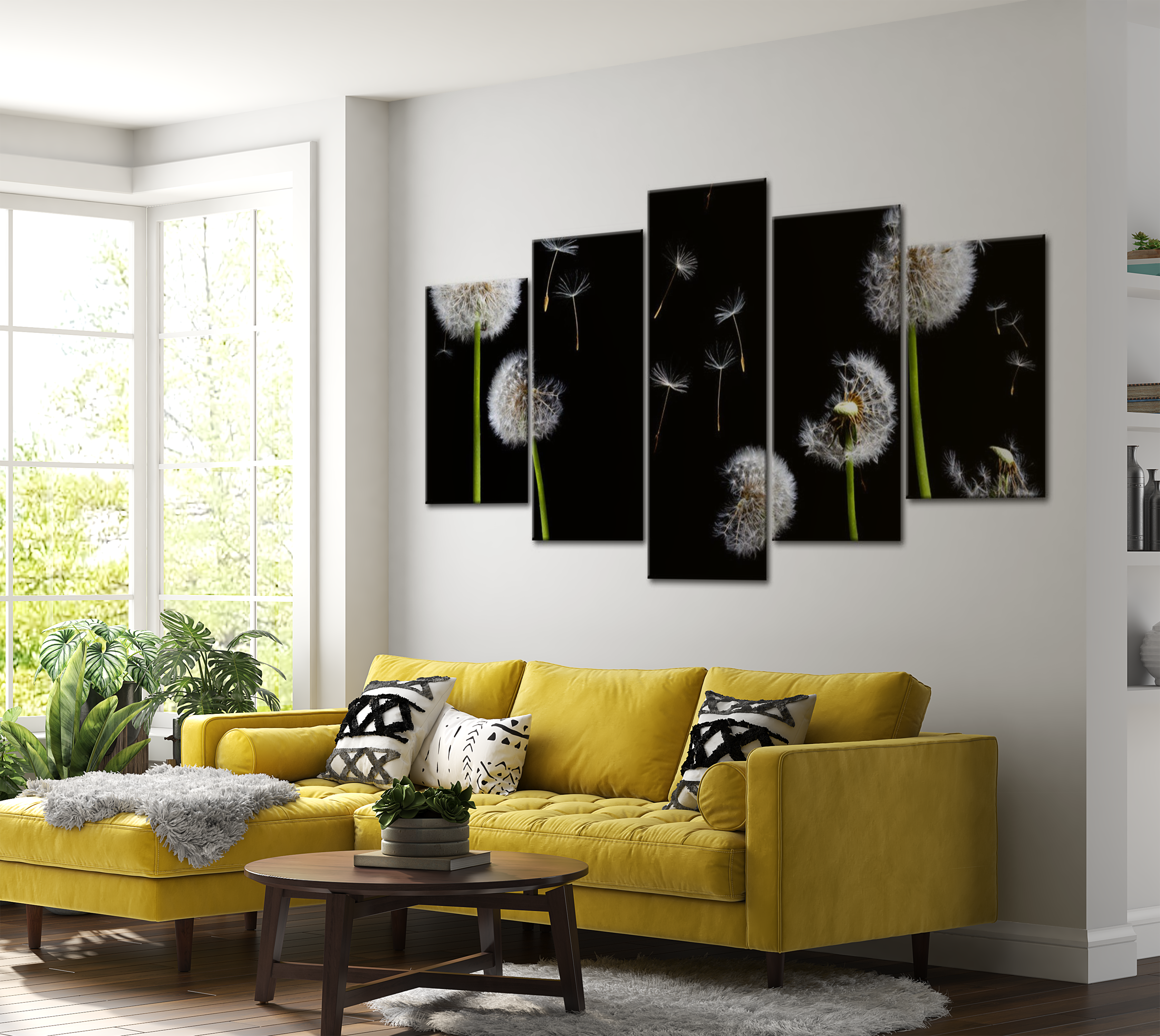 Floral Canvas Wall Art - Dandelion Freedom - 5 Pieces