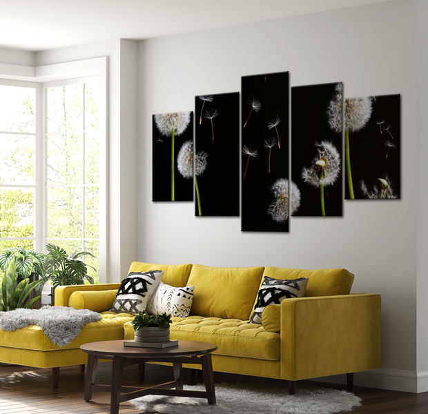 Floral Canvas Wall Art - Dandelion Freedom - 5 Pieces