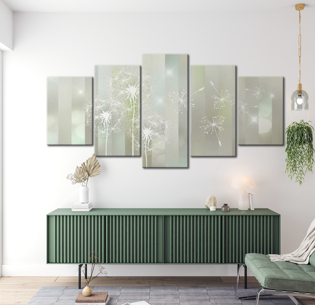 Floral Canvas Wall Art - Dandelions Emerald - 5 Pieces
