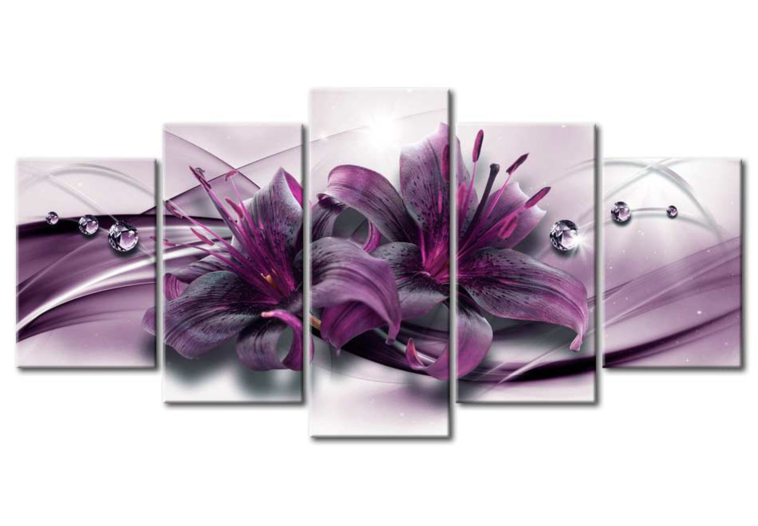 Floral Canvas Wall Art - Dark Purple Lily - 5 Pieces