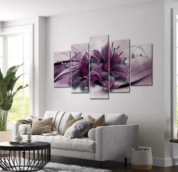 Floral Canvas Wall Art - Dark Purple Lily - 5 Pieces