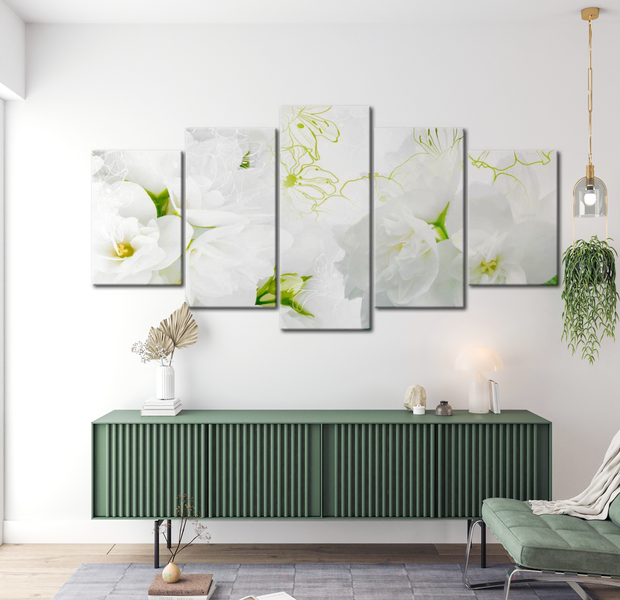 Floral Canvas Wall Art - Delicate Bouquet Lime - 5 Pieces