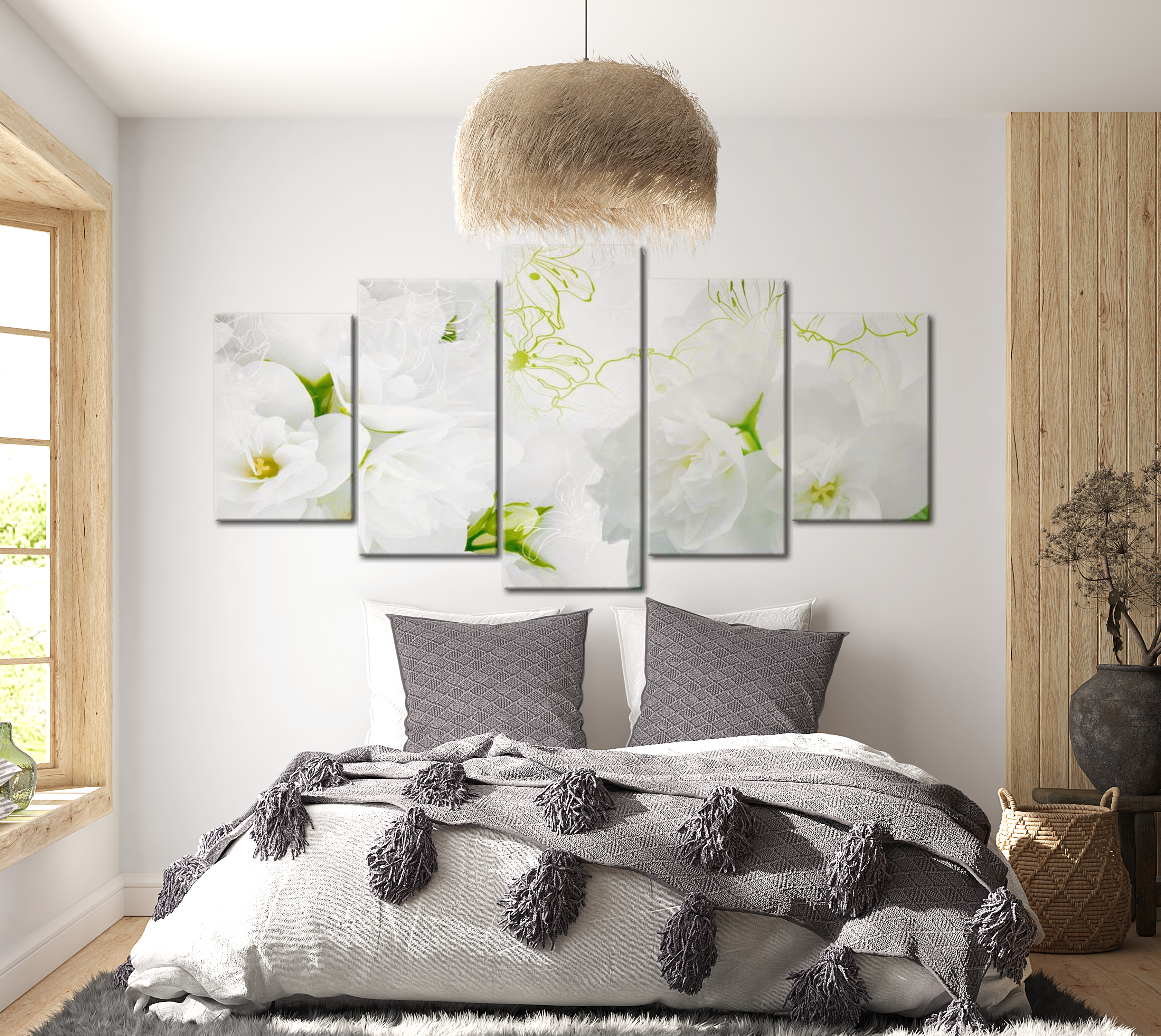 Stretched Canvas Floral Art - Natural White 40"Wx20"H