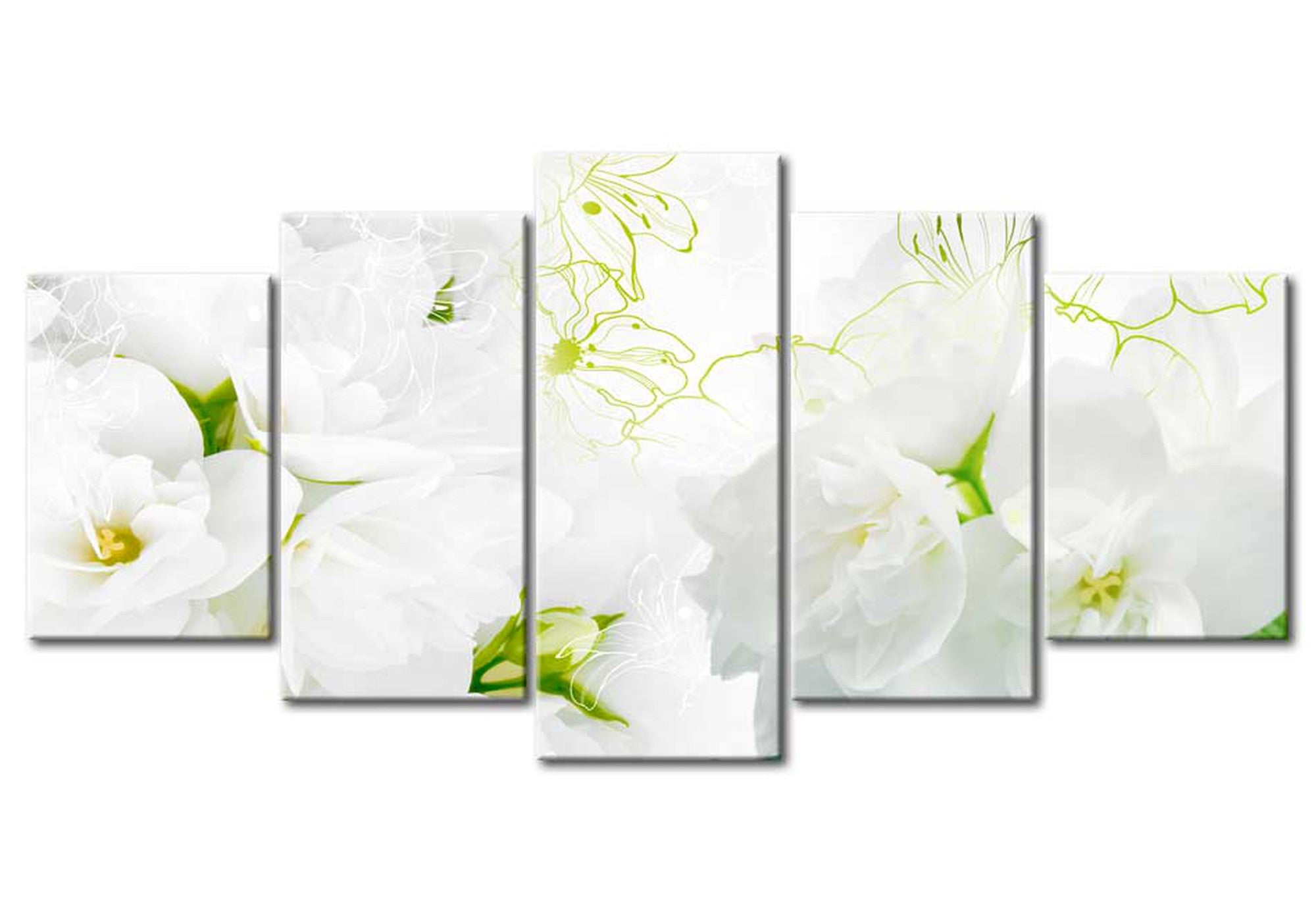 Floral Canvas Wall Art - Delicate Bouquet Lime - 5 Pieces