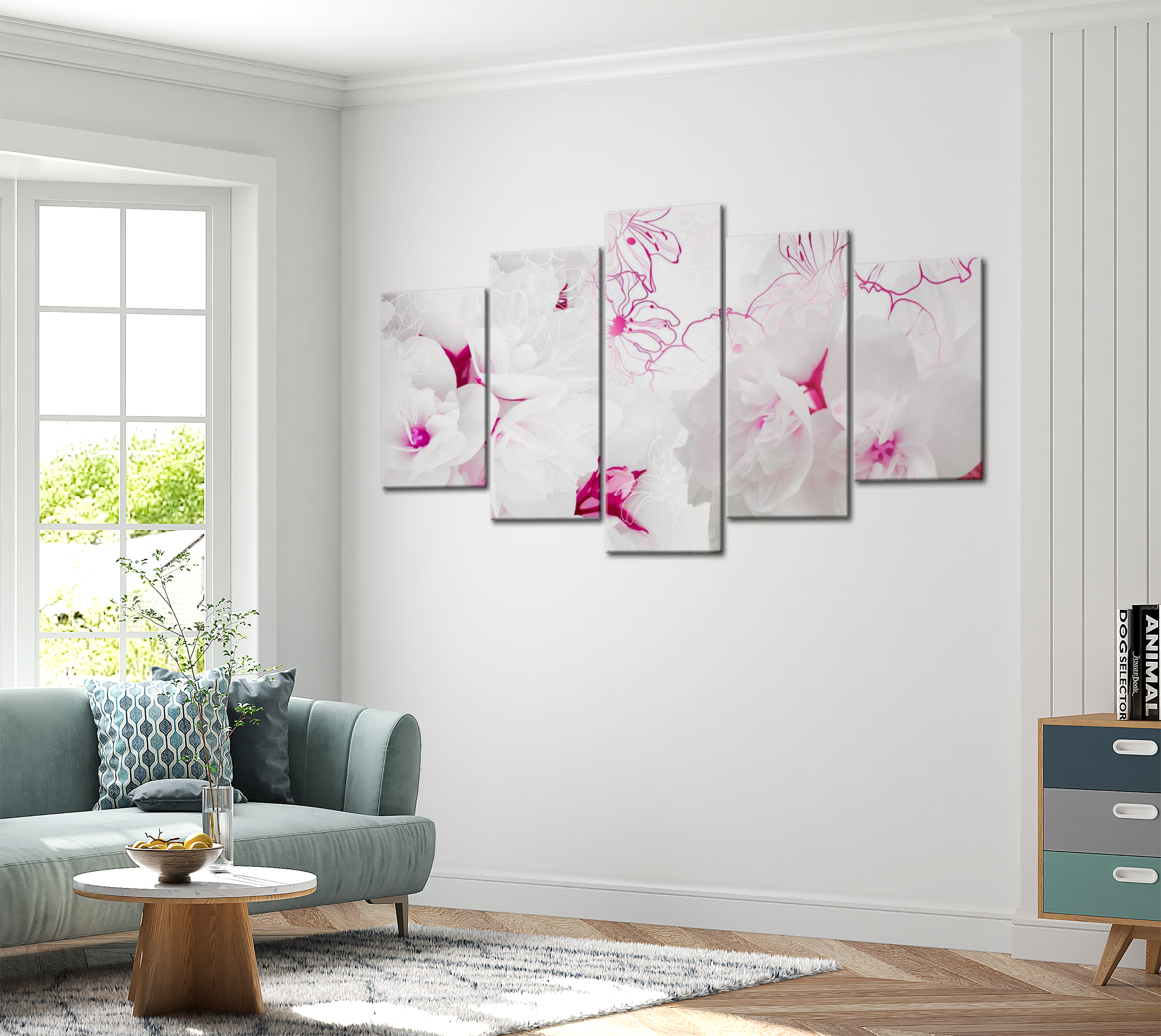 Floral Canvas Wall Art - Delicate Bouquet Pink - 5 Pieces