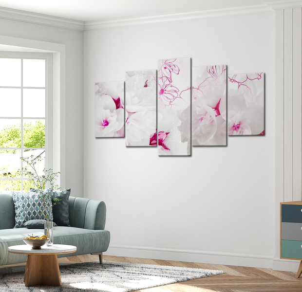 Floral Canvas Wall Art - Delicate Bouquet Pink - 5 Pieces