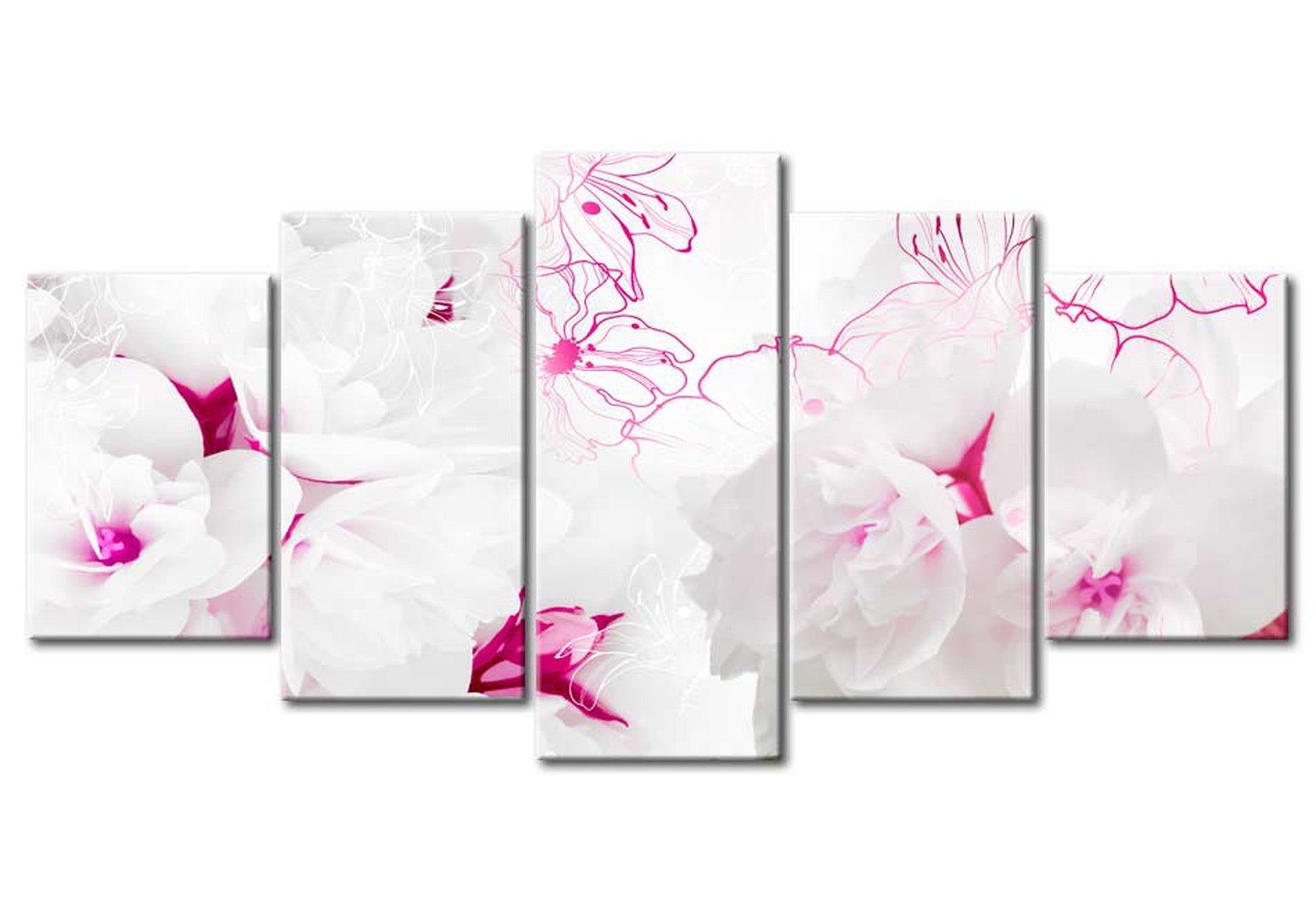 Floral Canvas Wall Art - Delicate Bouquet Pink - 5 Pieces