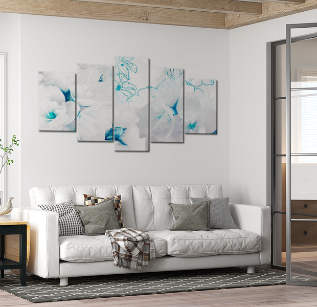 Floral Canvas Wall Art - Delicate Bouquet Turquoise - 5 Pieces