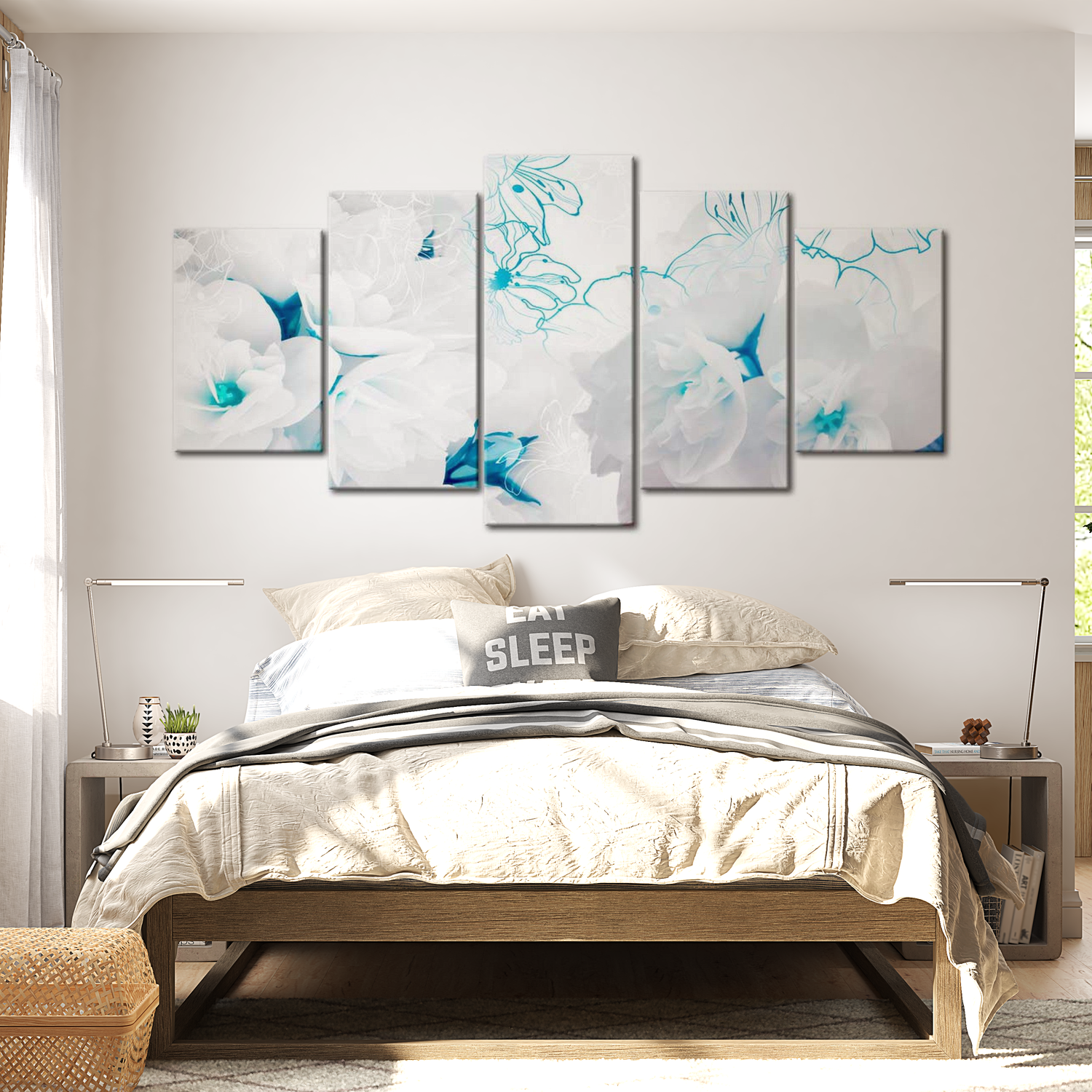 Stretched Canvas Floral Art - Turquoise Threads 40"Wx20"H
