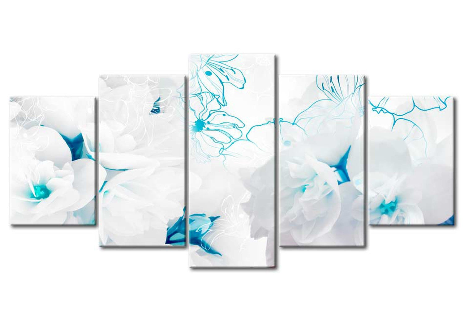 Floral Canvas Wall Art - Delicate Bouquet Turquoise - 5 Pieces