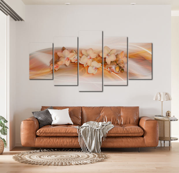 Floral Canvas Wall Art - Delicate Orchid Design - 5 Pieces
