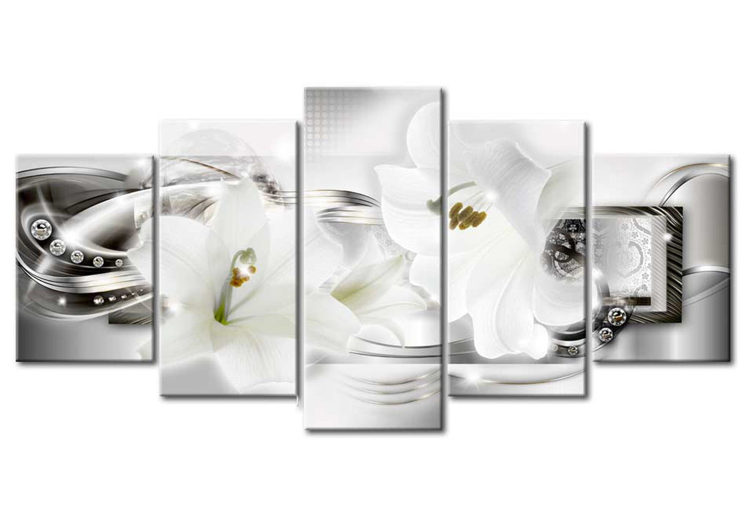 Floral Canvas Wall Art - Diamond Lily Glam - 5 Pieces