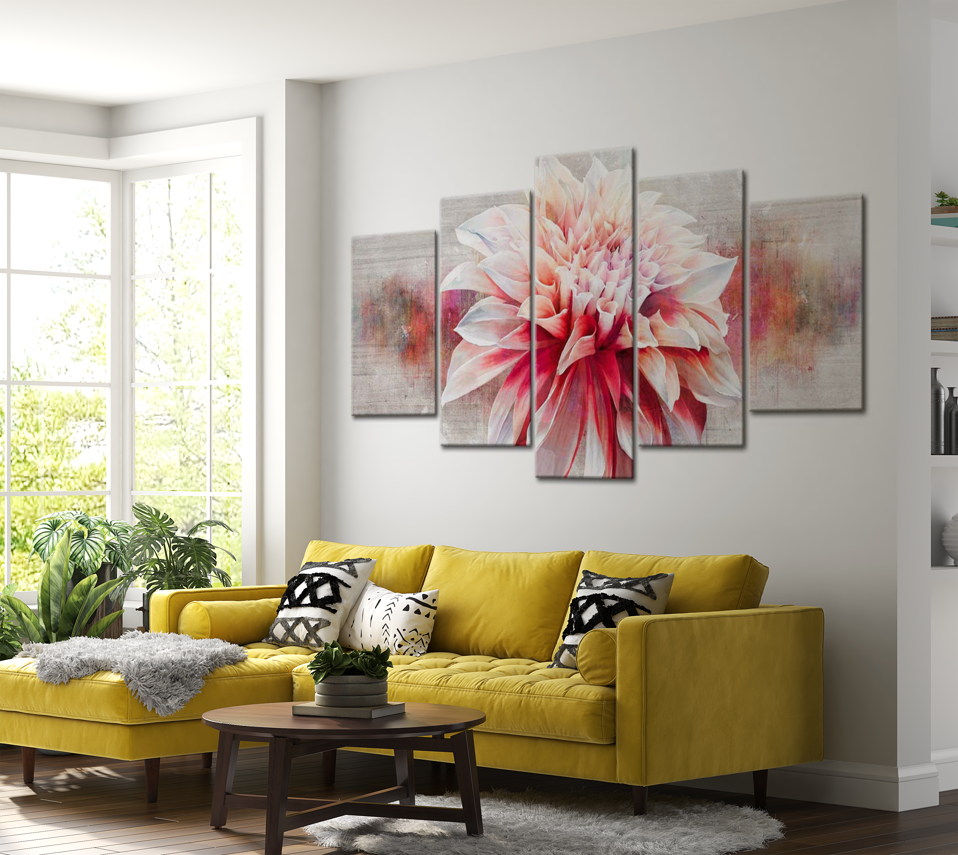 Floral Canvas Wall Art - Elegant Dahlia - 5 Pieces