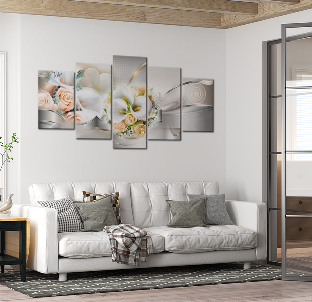 Floral Canvas Wall Art - Elegant Flower Composition - 5 Pieces