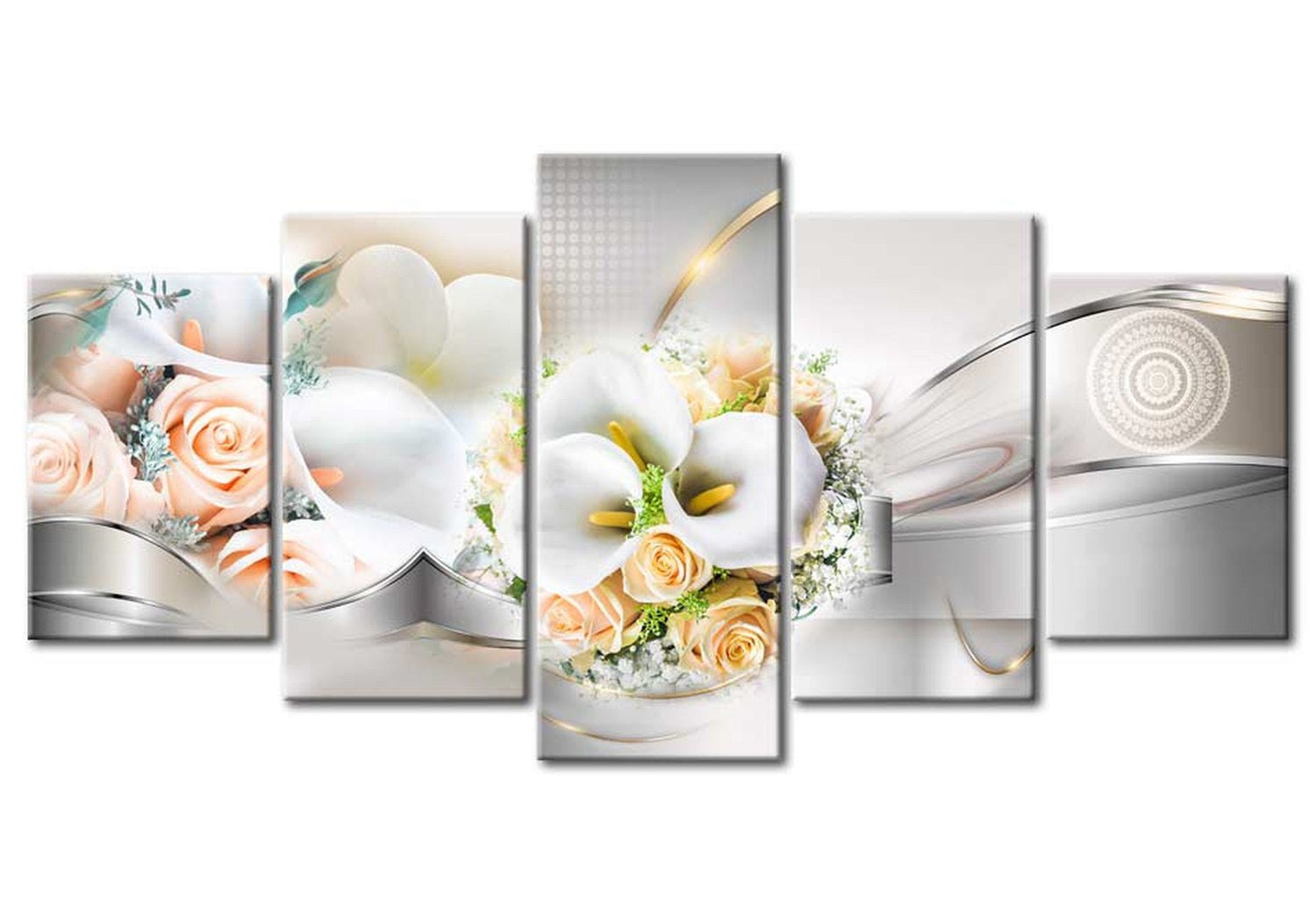 Floral Canvas Wall Art - Elegant Flower Composition - 5 Pieces