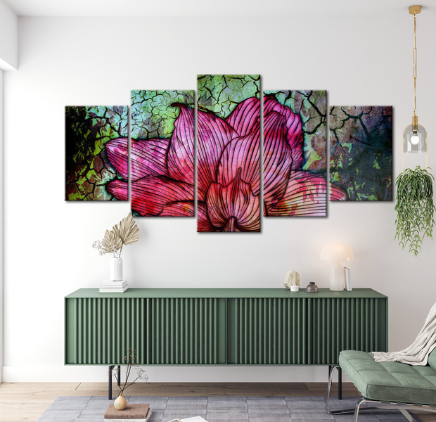 Floral Canvas Wall Art - Flower Stained Glass - 5 Pieces