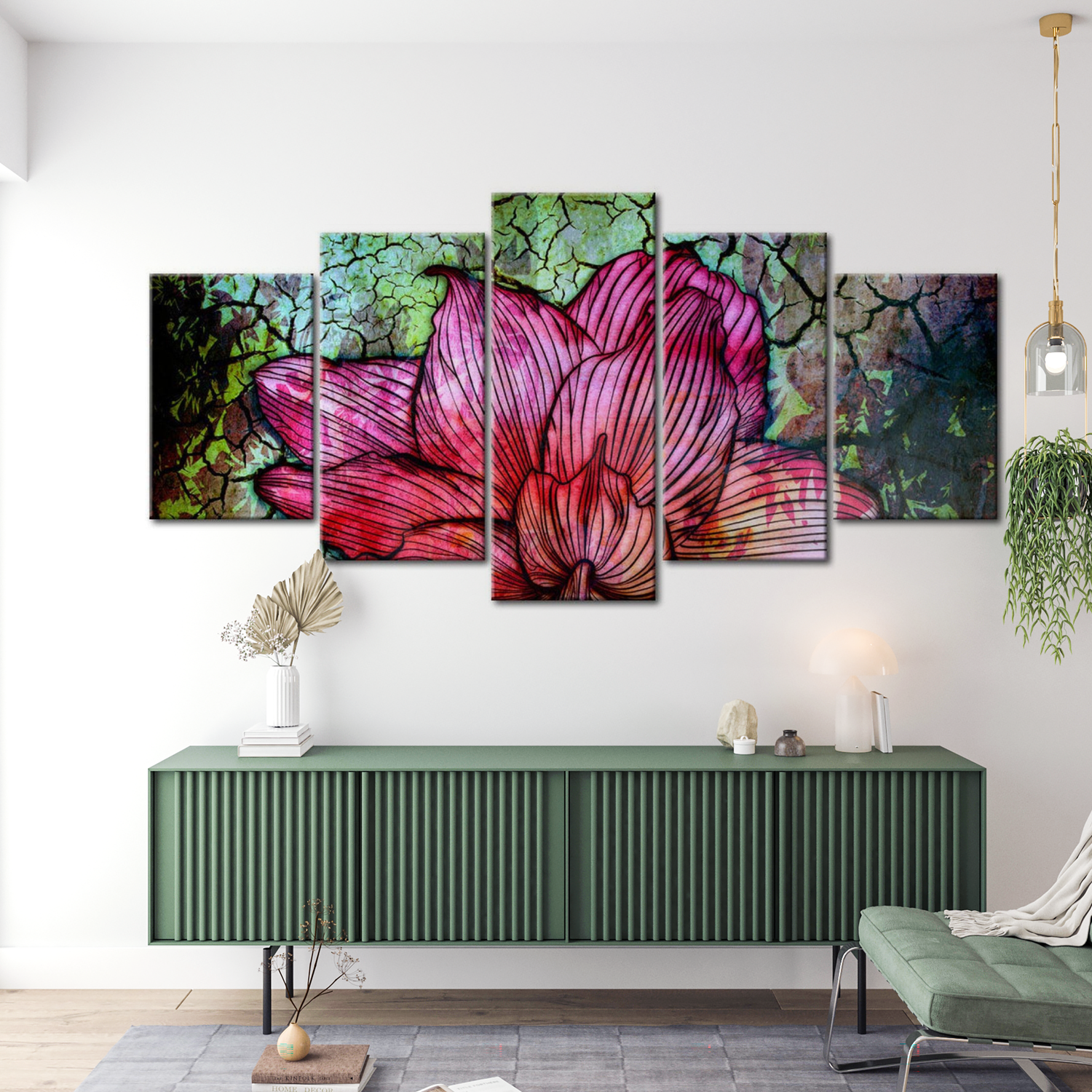 Stretched Canvas Floral Art - Flowery Stained Glass 40"Wx20"H