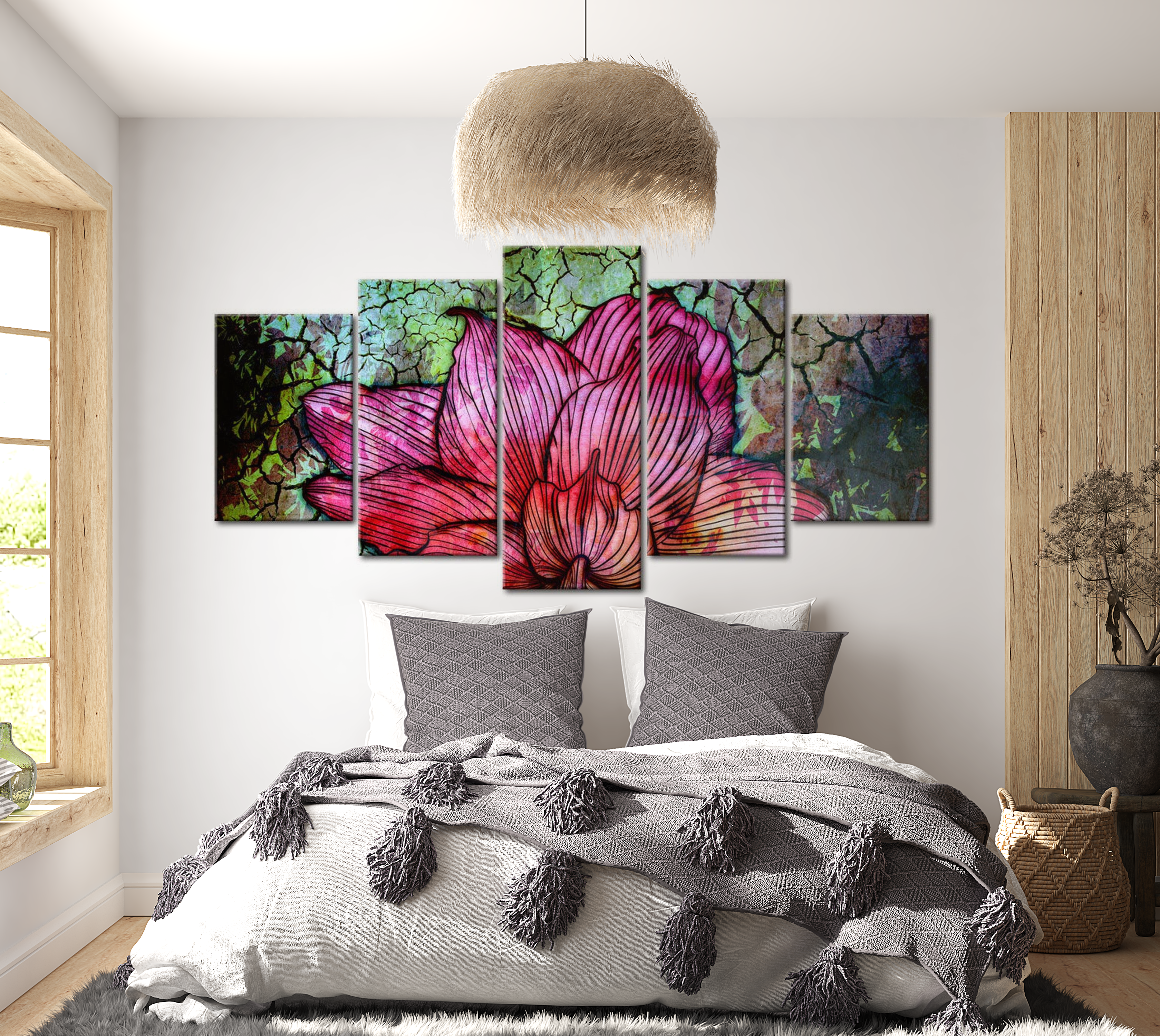 Stretched Canvas Floral Art - Flowery Stained Glass 40"Wx20"H