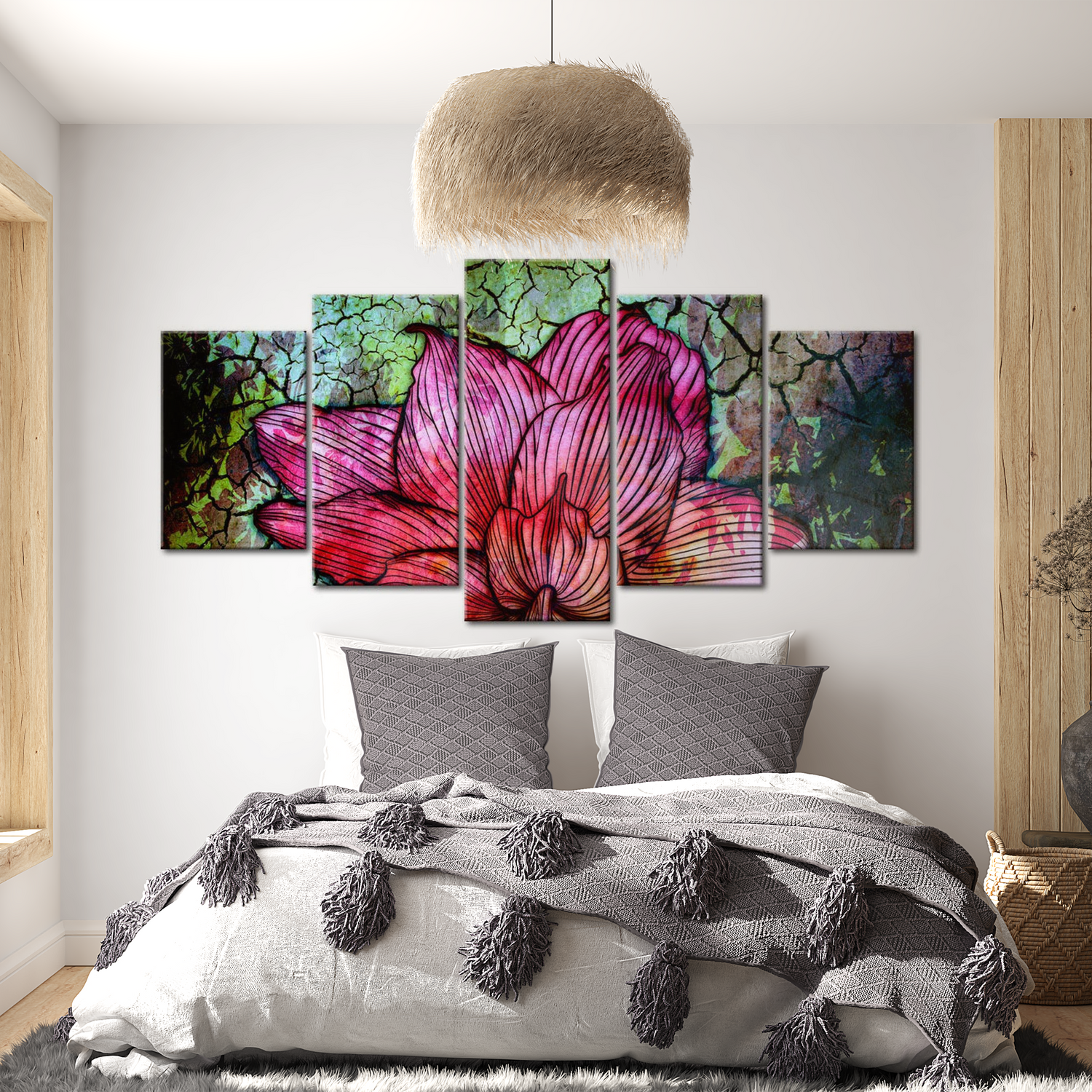 Stretched Canvas Floral Art - Flowery Stained Glass 40"Wx20"H