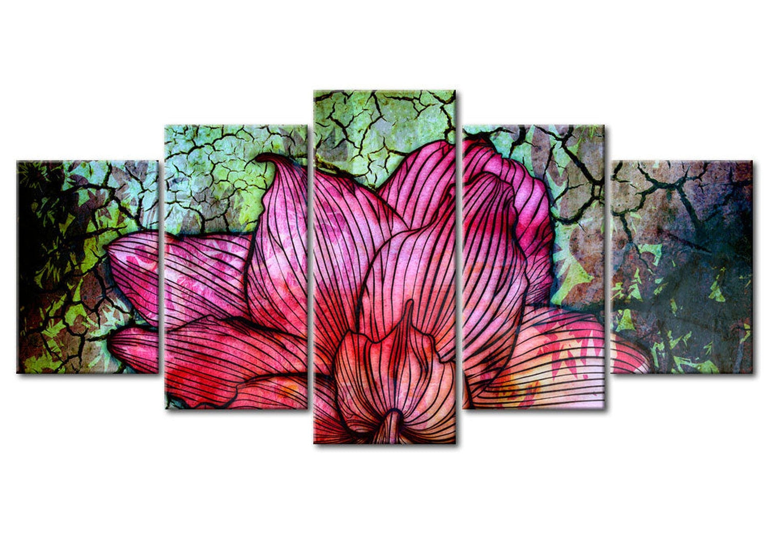 Floral Canvas Wall Art - Flower Stained Glass - 5 Pieces