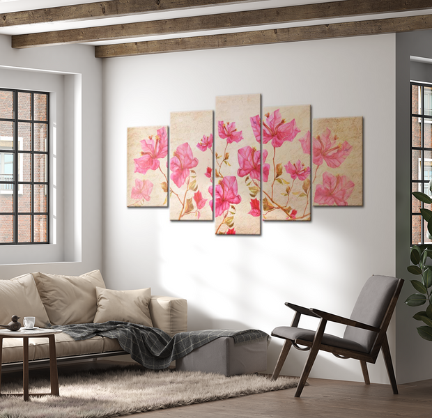 Floral Canvas Wall Art - Flowers In Pink - 5 Pieces