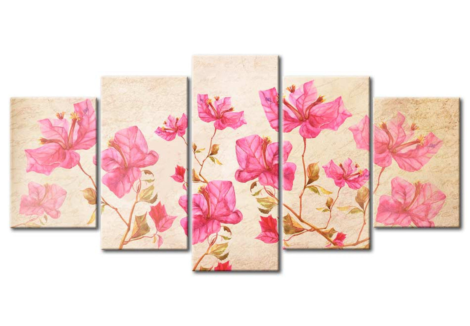 Floral Canvas Wall Art - Flowers In Pink - 5 Pieces