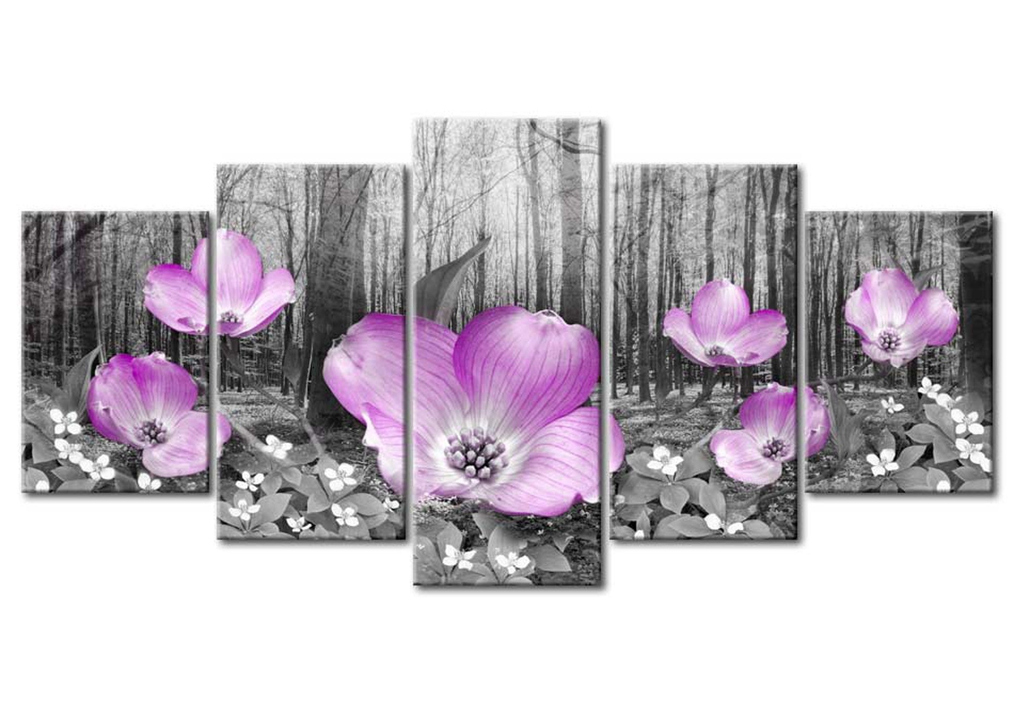 Floral Canvas Wall Art - Forest Flowers - 5 Pieces