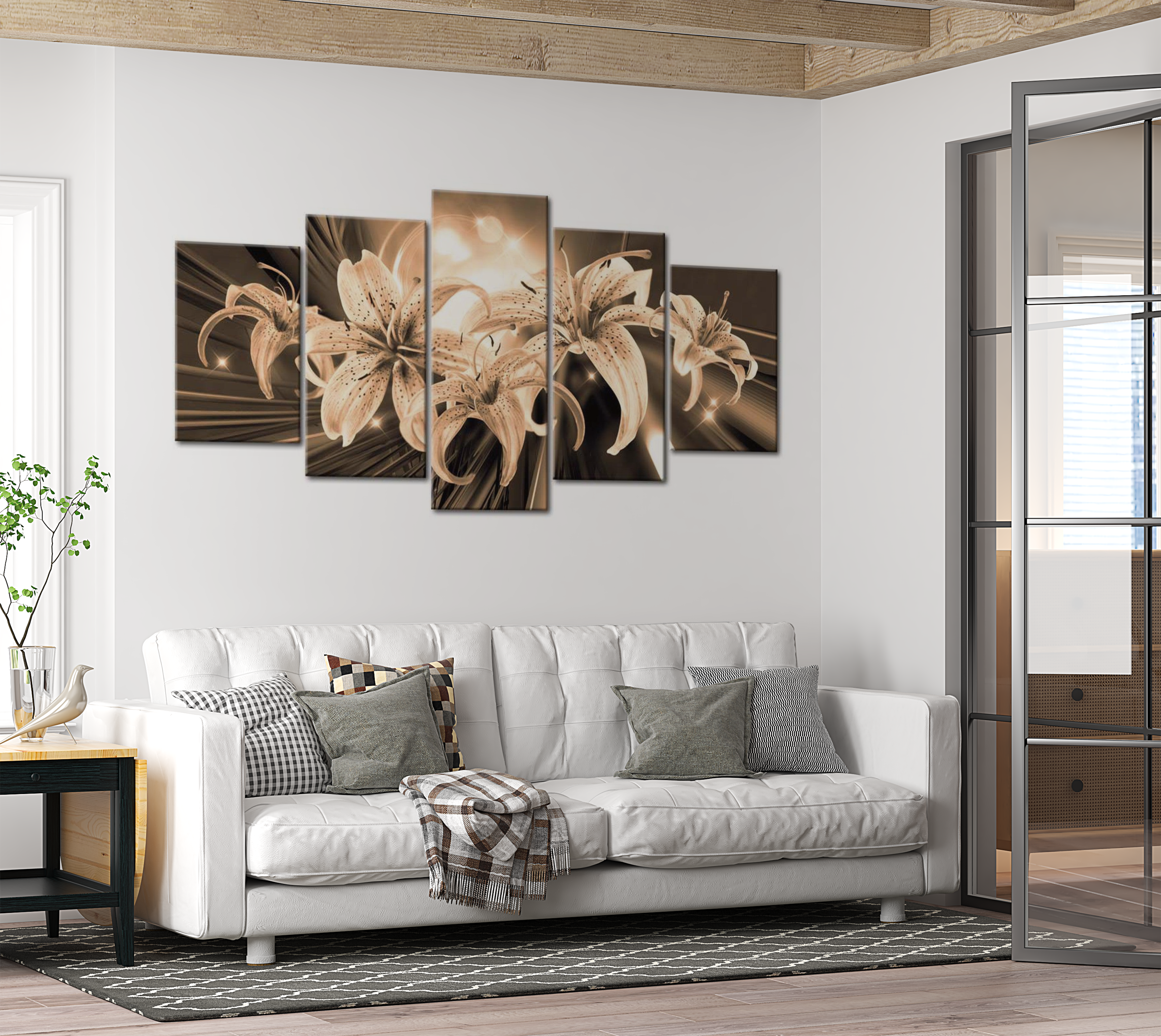 Floral Canvas Wall Art - Futuristic Lilies - 5 Pieces