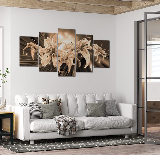 Floral Canvas Wall Art - Futuristic Lilies - 5 Pieces