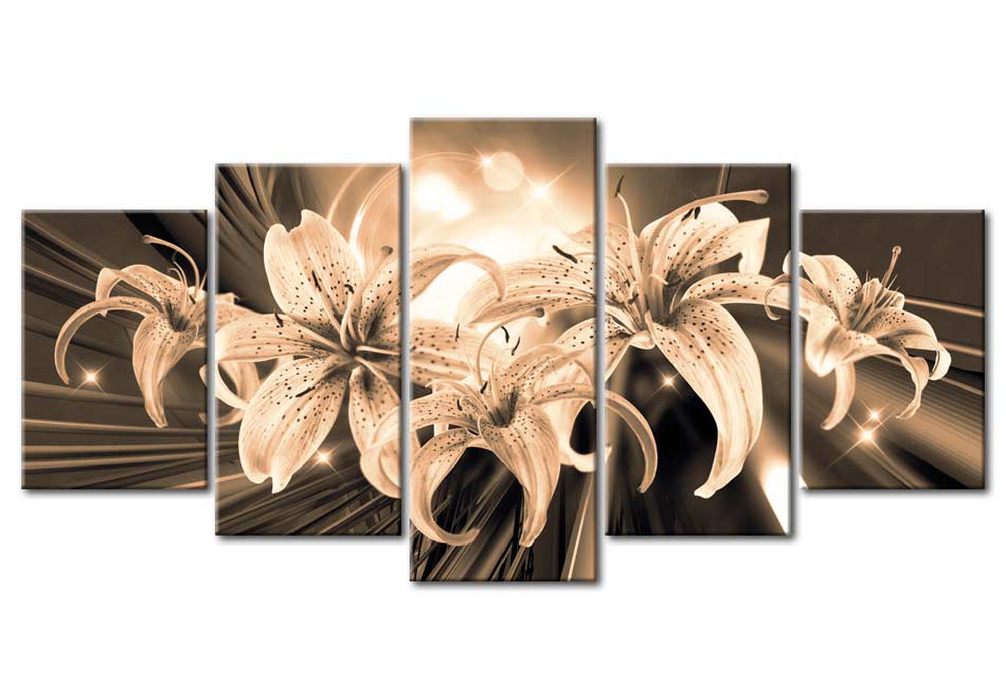 Floral Canvas Wall Art - Futuristic Lilies - 5 Pieces