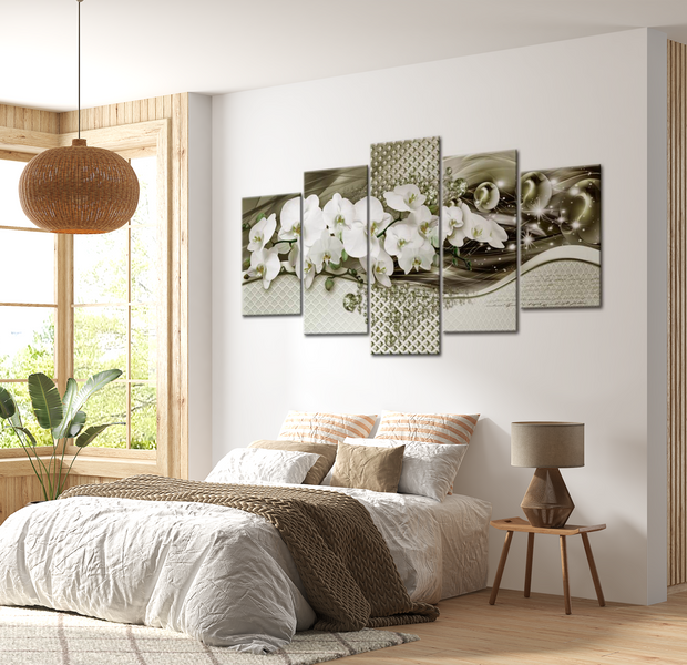 Floral Canvas Wall Art - Glam Orchid Composition - 5 Pieces