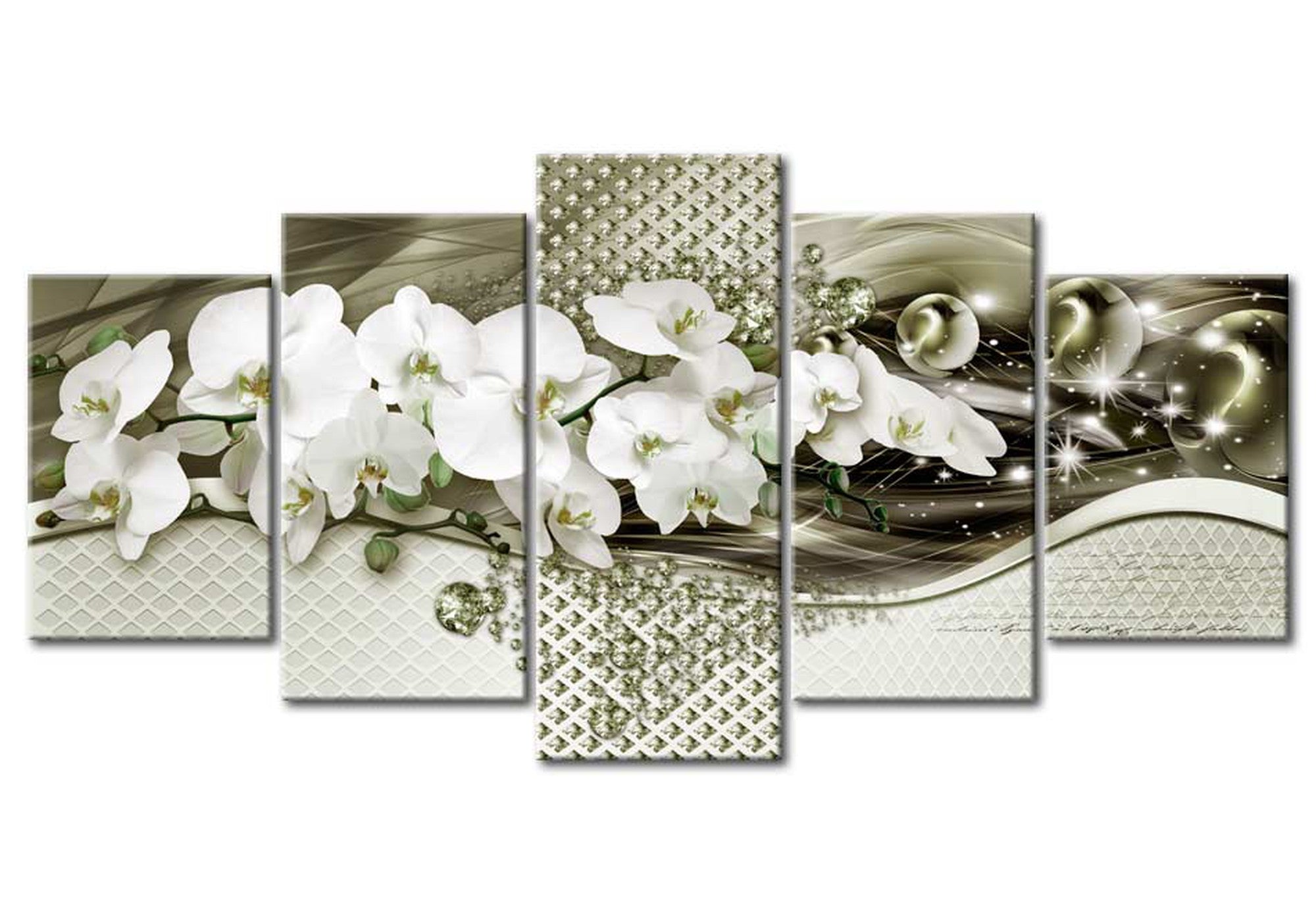 Floral Canvas Wall Art - Glam Orchid Composition - 5 Pieces