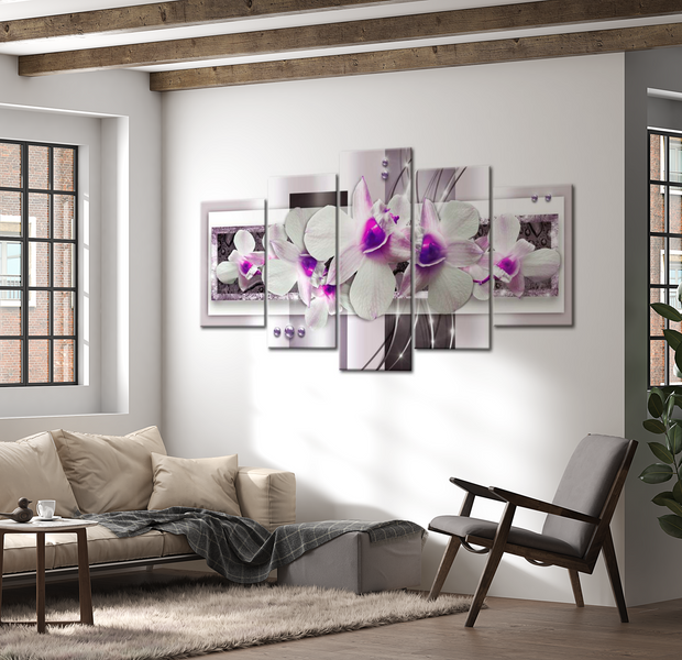 Floral Canvas Wall Art - Glam Orchids Violet - 5 Pieces