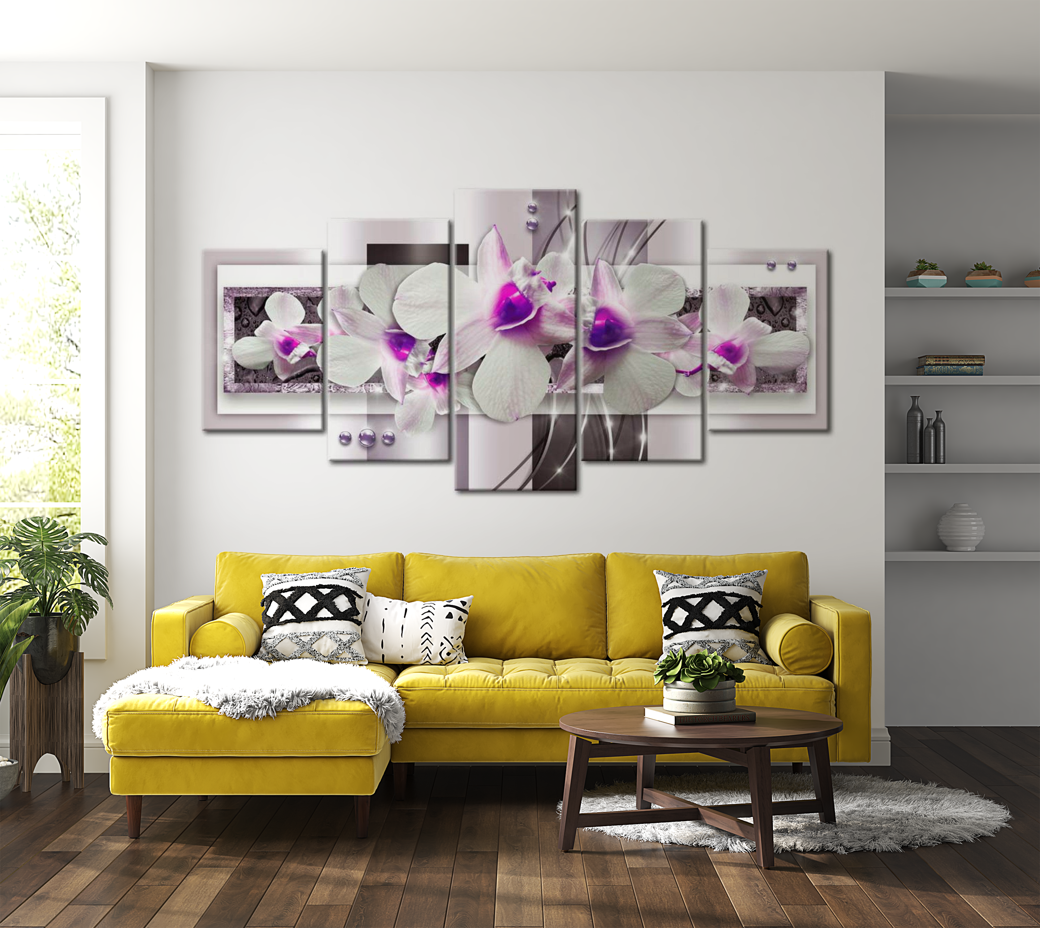 Stretched Canvas Floral Art - With Violet Accent 40"Wx20"H