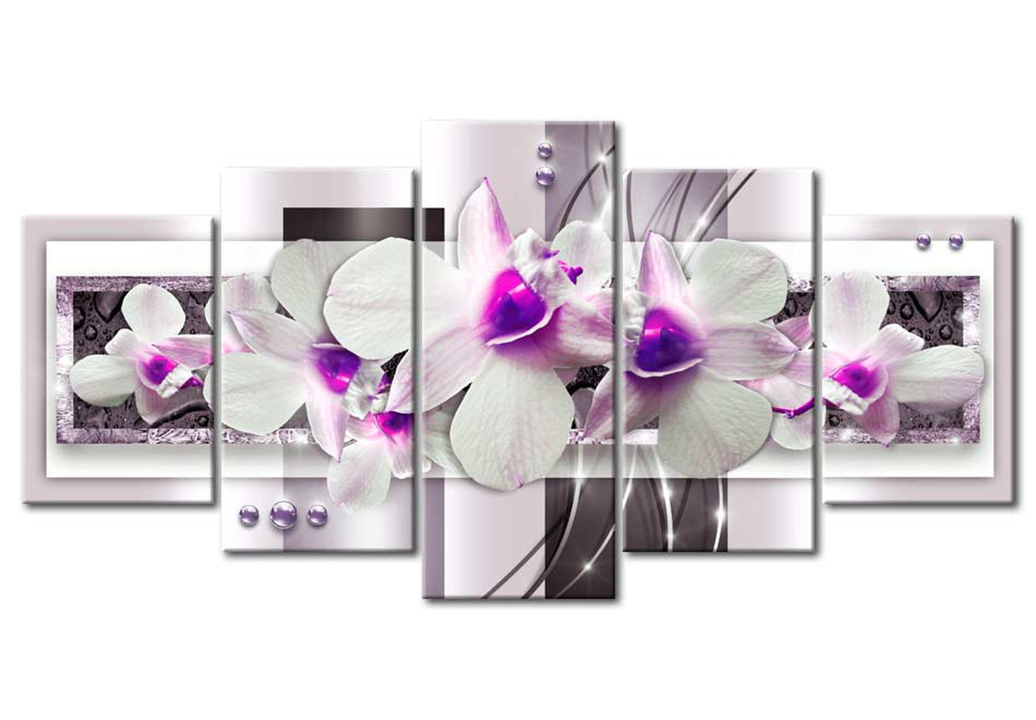 Floral Canvas Wall Art - Glam Orchids Violet - 5 Pieces